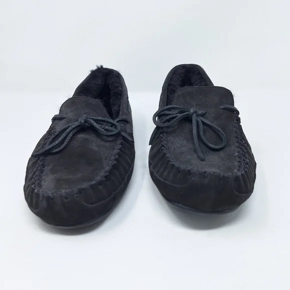Coach Black Suede Faux Fur Lined Slippers